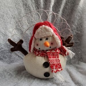Stuffed snowman holiday card holder